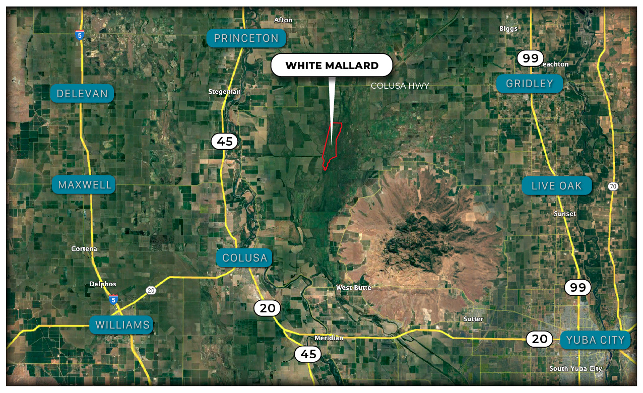 Map of the location of the White Mallard in the Butte Sink
