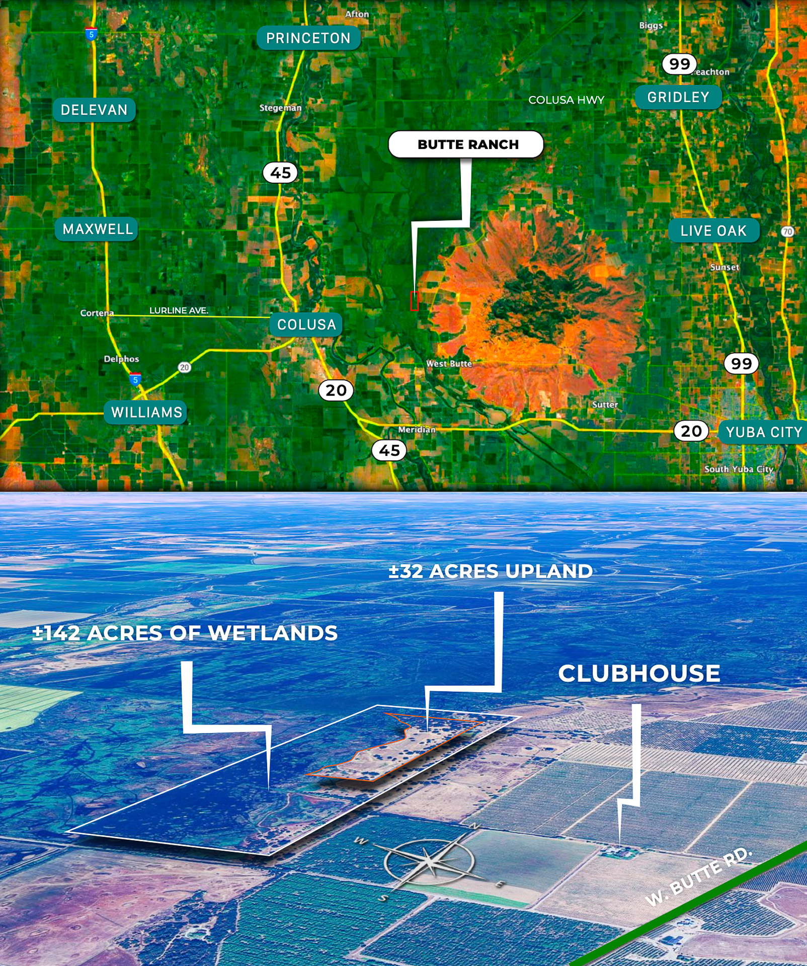 Screenshot Mao showing the location and layout of the butte ranch duck club